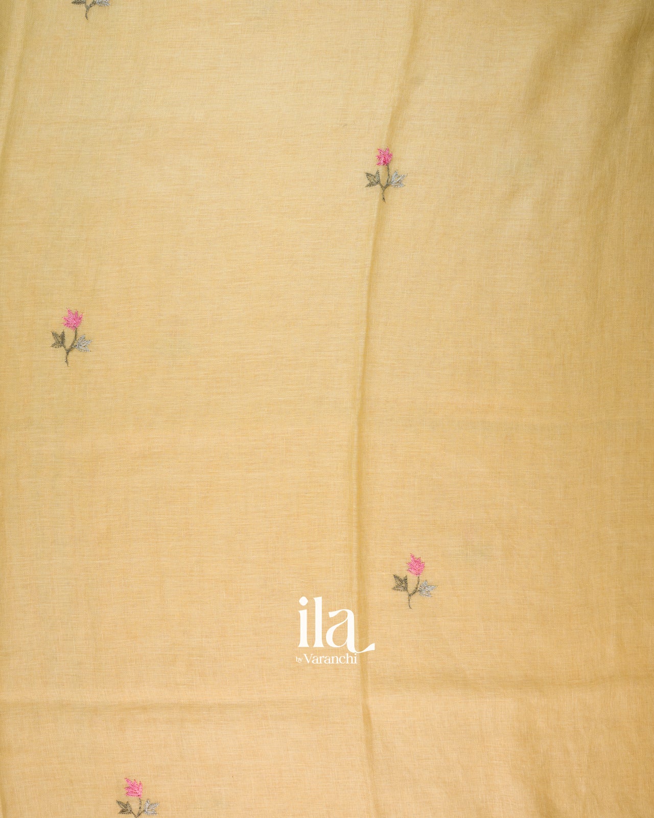 Ivory French Knot Embroidered Pure Linen Saree