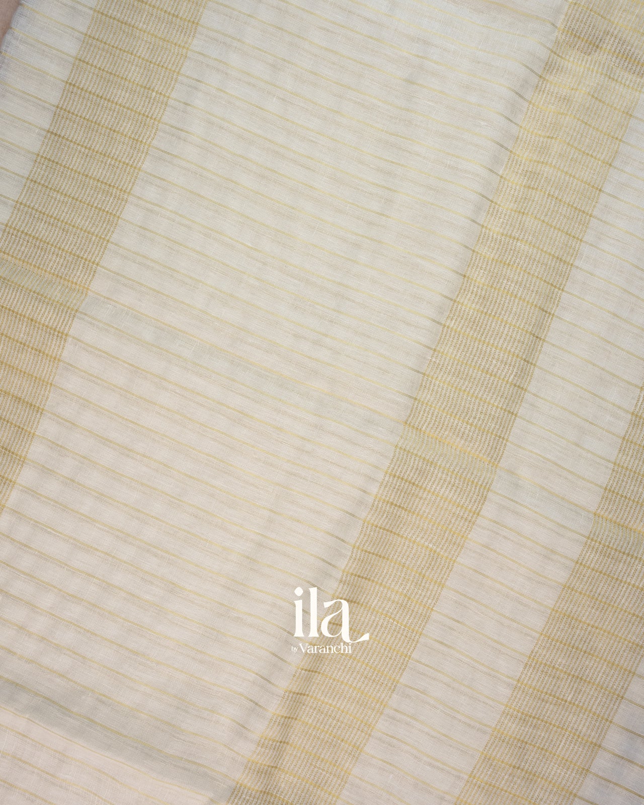 Ivory Striped Pure Linen Saree
