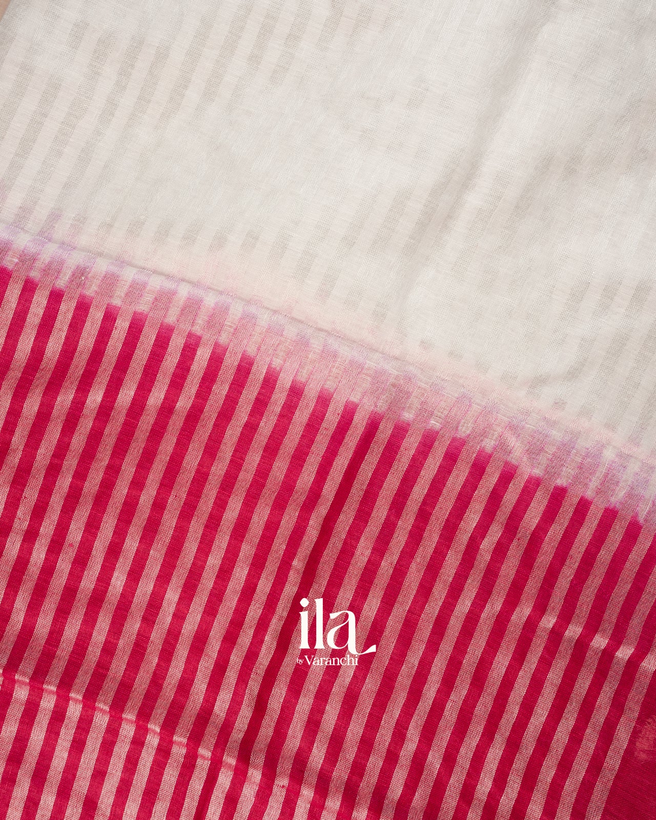 Ivory French Knot Embroidered Pure Linen Saree