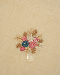 Beige Floral Embroidered Semi Linen Tissue Saree