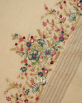 Beige Floral Embroidered Semi Linen Tissue Saree