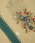 Beige Floral Embroidered Semi Linen Tissue Saree