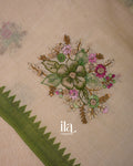 Beige Floral Embroidered Semi Linen Tissue Saree