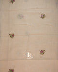 Beige Floral Embroidered Semi Linen Tissue Saree