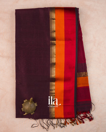 Deep Wine Pure Maheshwari Silk Cotton Handloom Saree