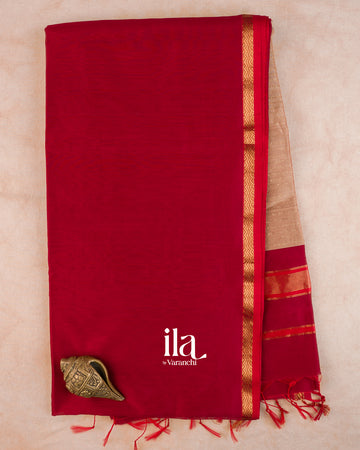 Crimson Red Pure Maheshwari Silk Cotton Handloom Saree