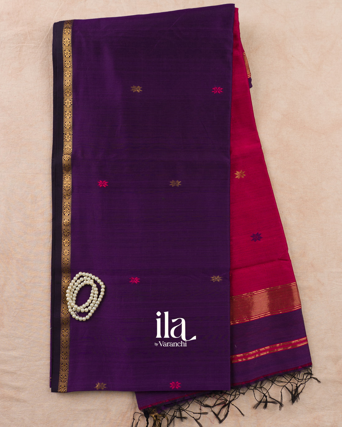 Deep Purple Pure Maheshwari Silk Cotton Handloom Saree