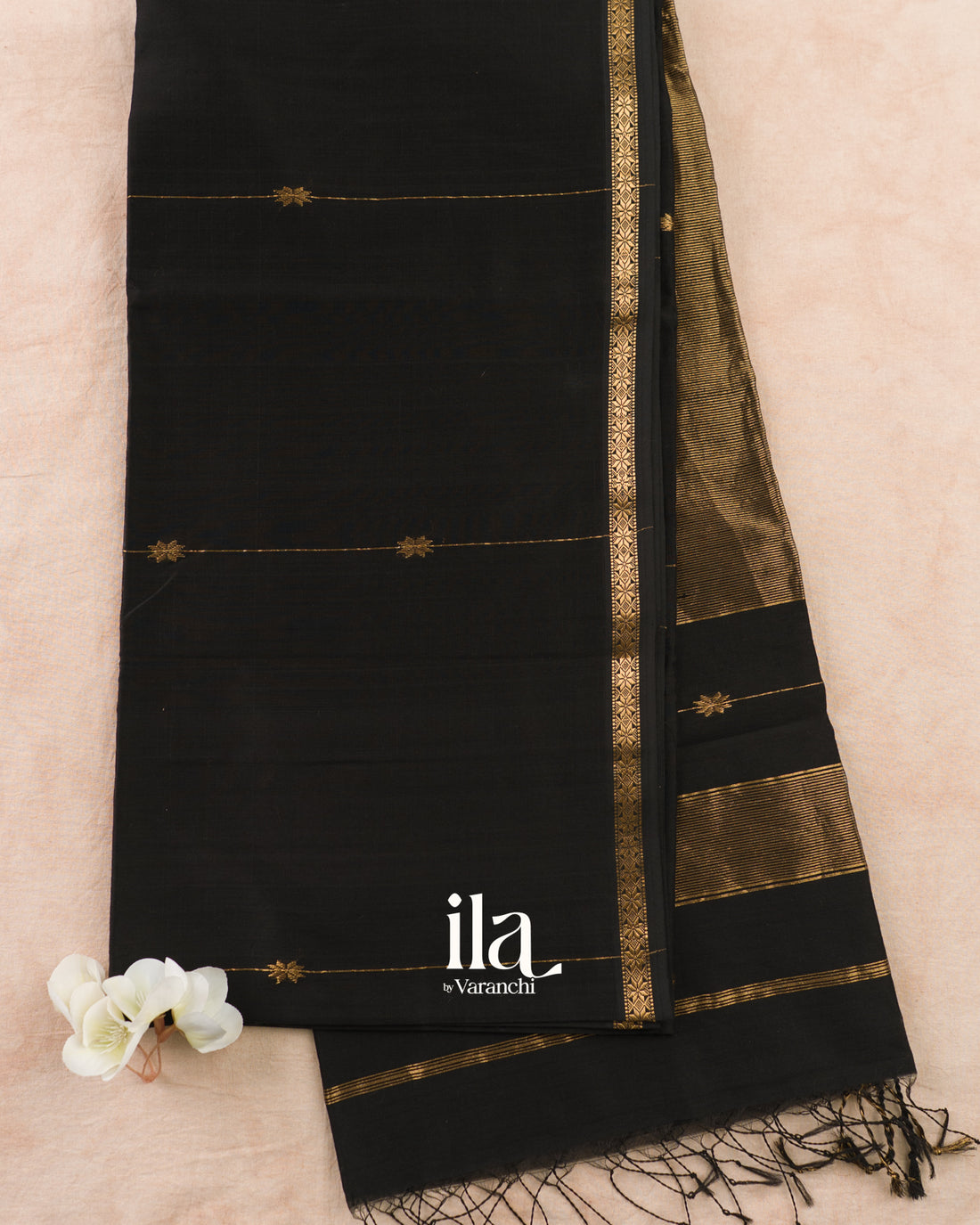 Jet Black Striped Pure Maheshwari Silk Cotton Handloom Saree