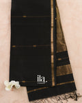 Jet Black Striped Pure Maheshwari Silk Cotton Handloom Saree