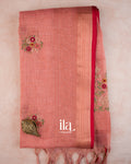 Dusty Rose Floral Embroidered Floral Semi Linen Saree