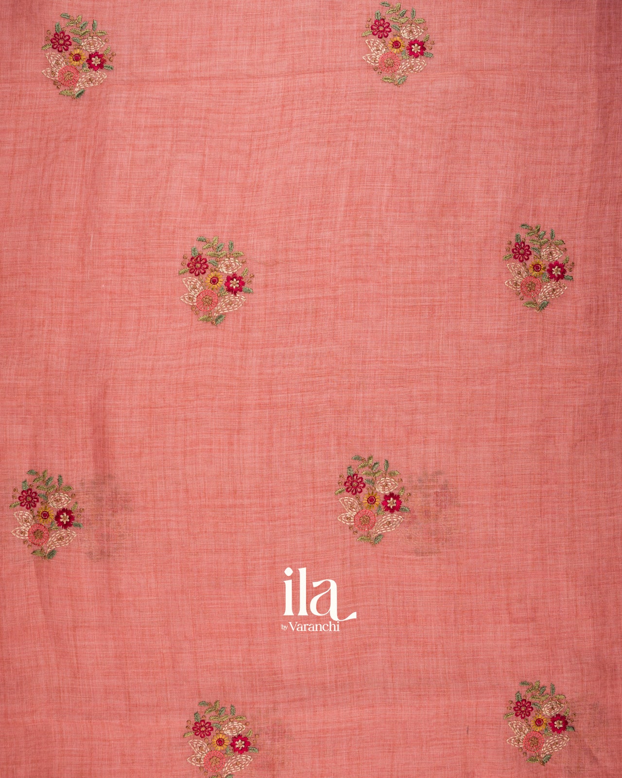 Dusty Rose Floral Embroidered Floral Semi Linen Saree