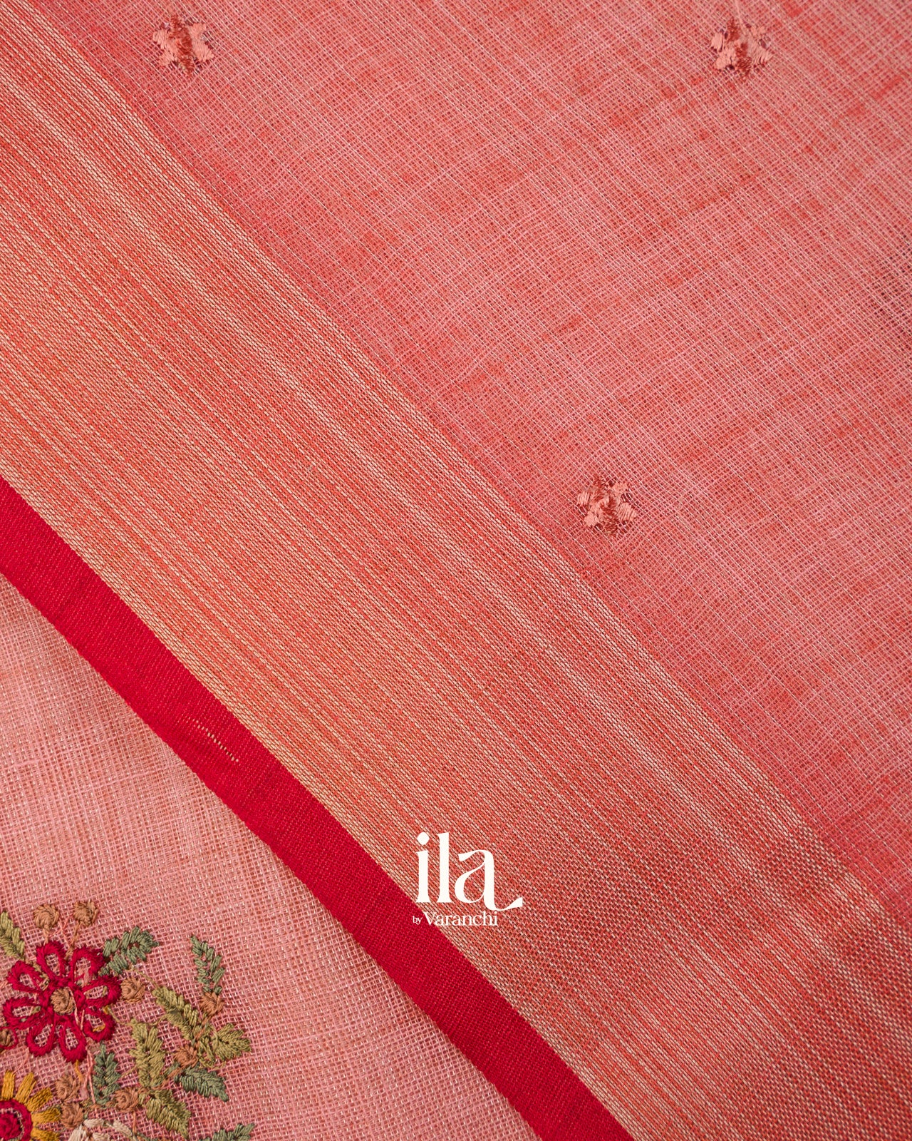 Dusty Rose Floral Embroidered Floral Semi Linen Saree