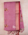 Muted Rose Floral Embroidered Floral Semi Linen Saree