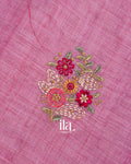 Muted Rose Floral Embroidered Floral Semi Linen Saree