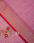 Muted Rose Floral Embroidered Floral Semi Linen Saree