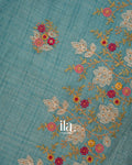 Powder Blue Floral Embroidered Floral Semi Linen Saree