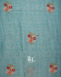 Powder Blue Floral Embroidered Floral Semi Linen Saree