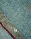 Powder Blue Floral Embroidered Floral Semi Linen Saree