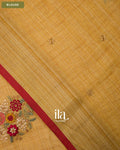 Muted Yellow Floral Embroidered Floral Semi Linen Saree — Blouse