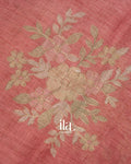 Coral Pink Floral Printed and Embroidered Semi Linen Tissue Saree