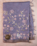 Lavender Floral Jaal Aari Work Semi Linen Tissue Saree