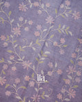 Lavender Floral Jaal Aari Work Semi Linen Tissue Saree
