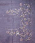 Lavender Floral Jaal Aari Work Semi Linen Tissue Saree
