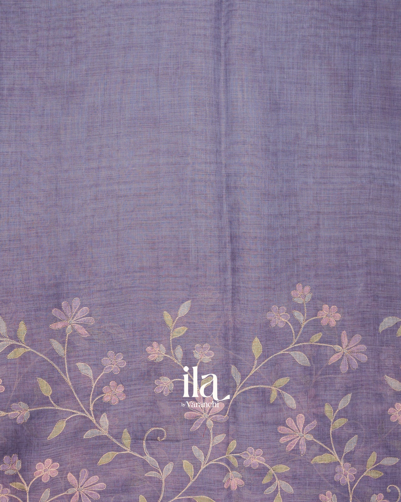 Lavender Floral Jaal Aari Work Semi Linen Tissue Saree