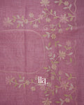 Muted Rose Floral Jaal Aari Work Semi Linen Tissue Saree