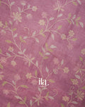 Muted Rose Floral Jaal Aari Work Semi Linen Tissue Saree