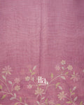 Muted Rose Floral Jaal Aari Work Semi Linen Tissue Saree
