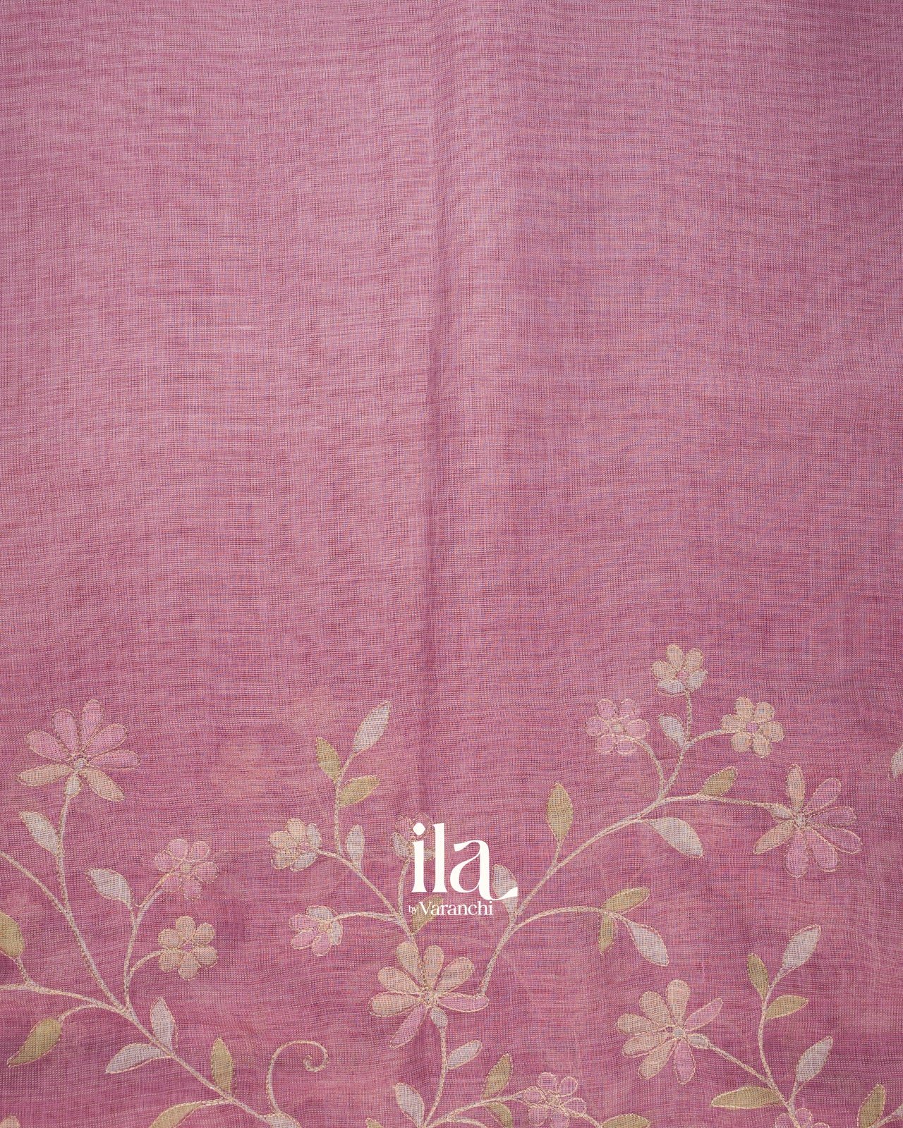 Muted Rose Floral Jaal Aari Work Semi Linen Tissue Saree