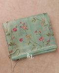 Sage Green Floral Embroidered Semi Kota Saree