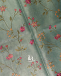Sage Green Floral Embroidered Semi Kota Saree