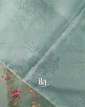 Sage Green Floral Embroidered Semi Kota Saree