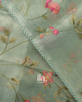 Sage Green Floral Embroidered Semi Kota Saree