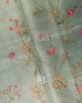Sage Green Floral Embroidered Semi Kota Saree