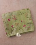 Olive Green Floral Embroidered Semi Kota Saree