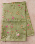 Olive Green Floral Embroidered Semi Kota Saree