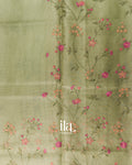 Olive Green Floral Embroidered Semi Kota Saree
