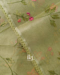 Olive Green Floral Embroidered Semi Kota Saree