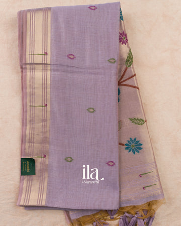 Lilac Paithani Pallu Semi Cotton Saree