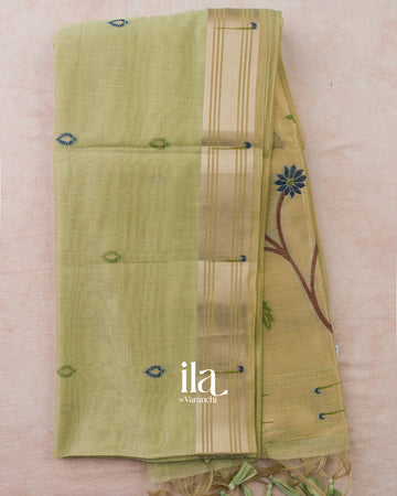 Pista Green Peacock Paithani Semi Cotton Saree