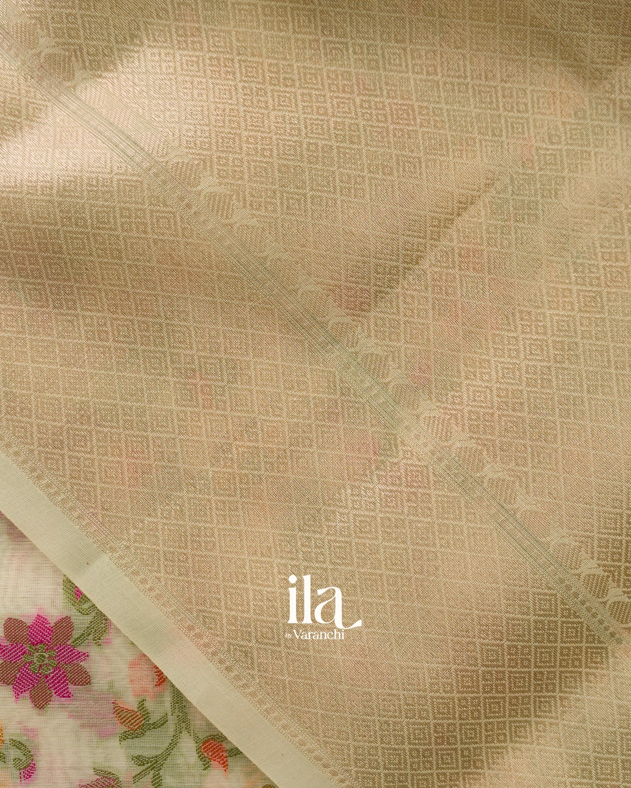Ivory Floral Jaal Semi Linen Saree