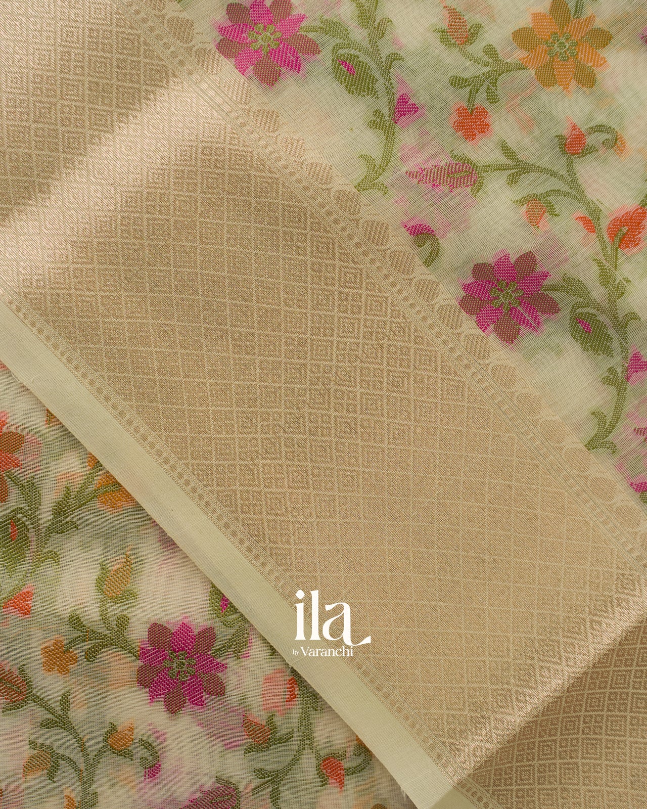 Ivory Floral Jaal Semi Linen Saree