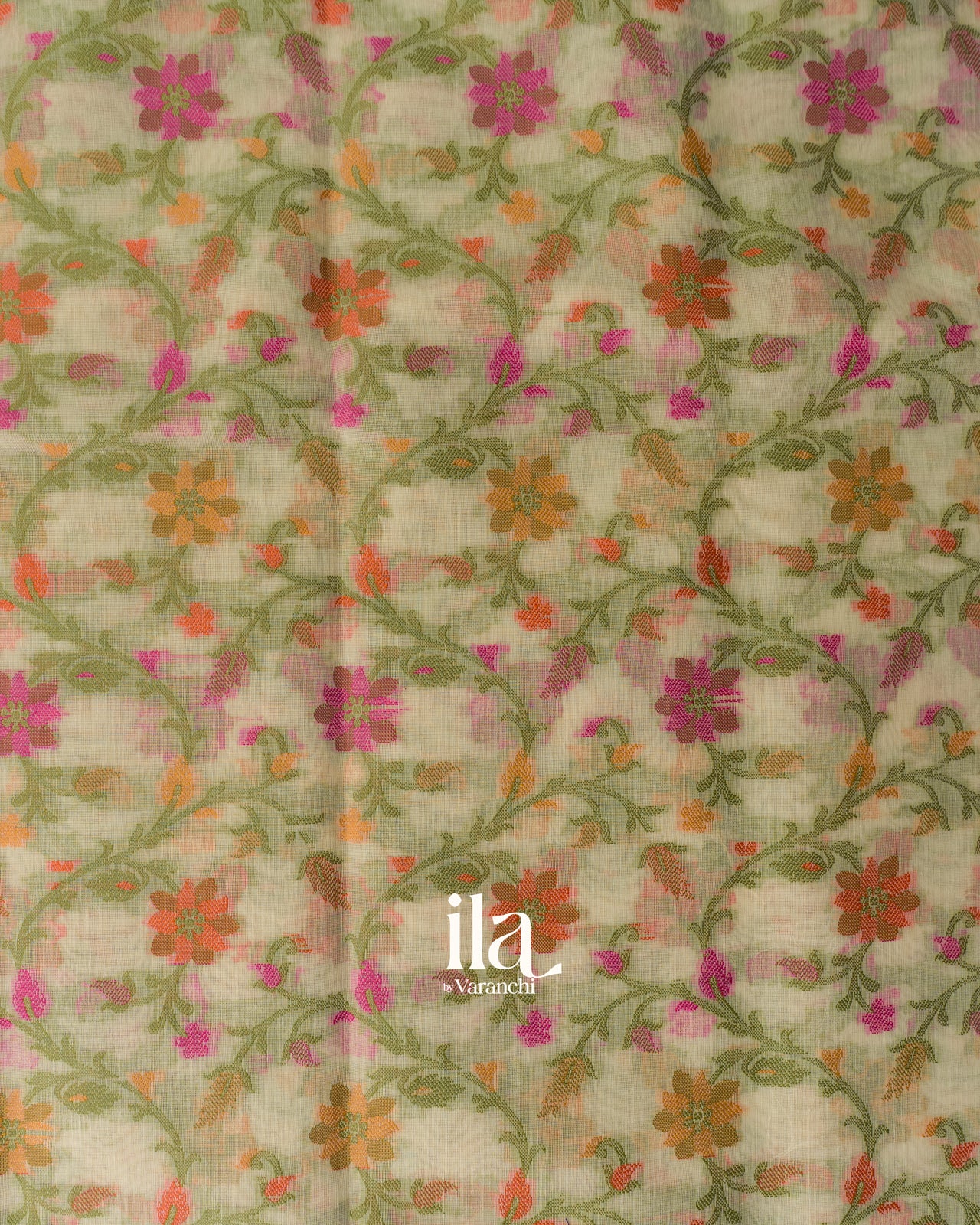 Ivory Floral Jaal Semi Linen Saree