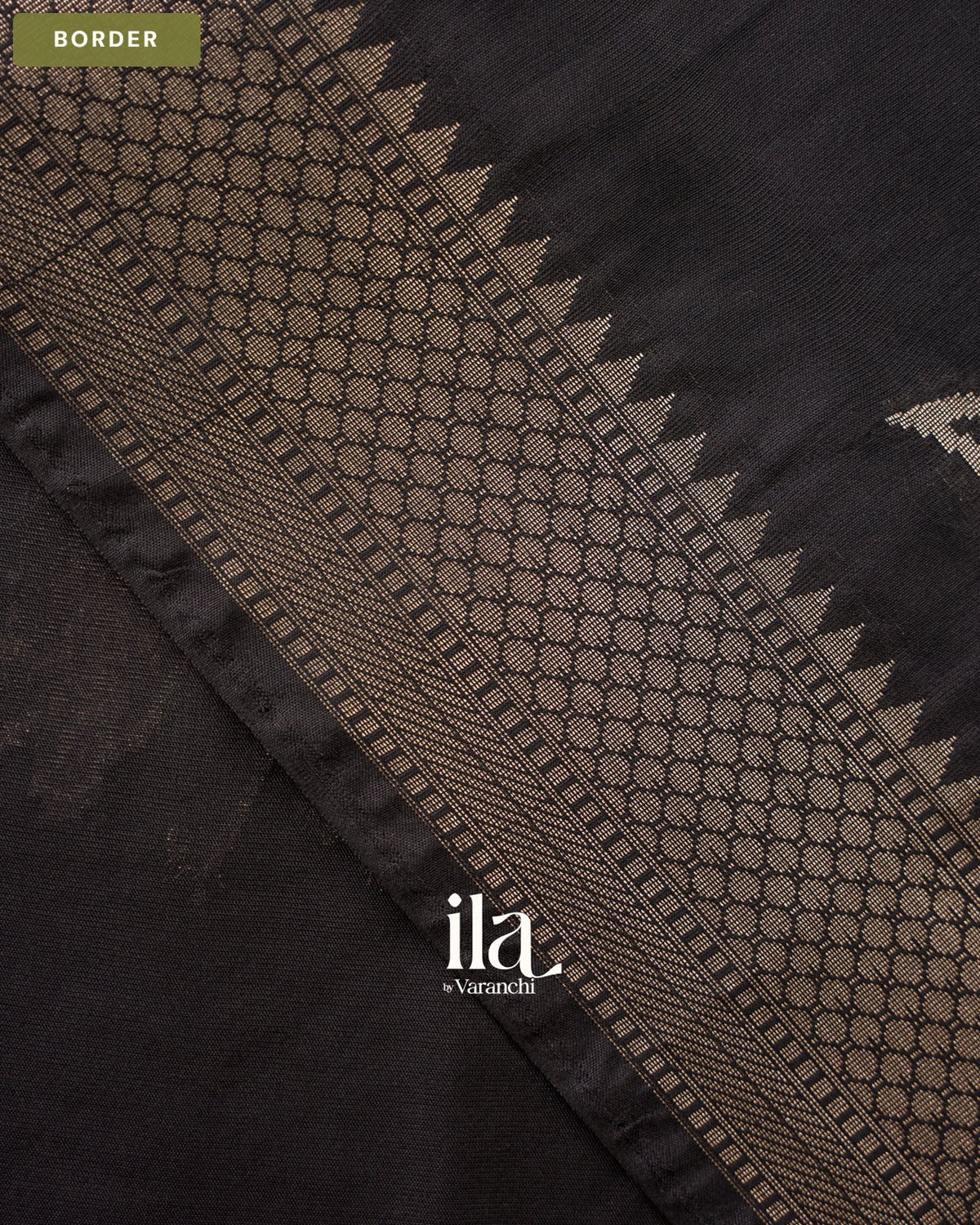 Black Floral Printed Semi Silk Saree — Border