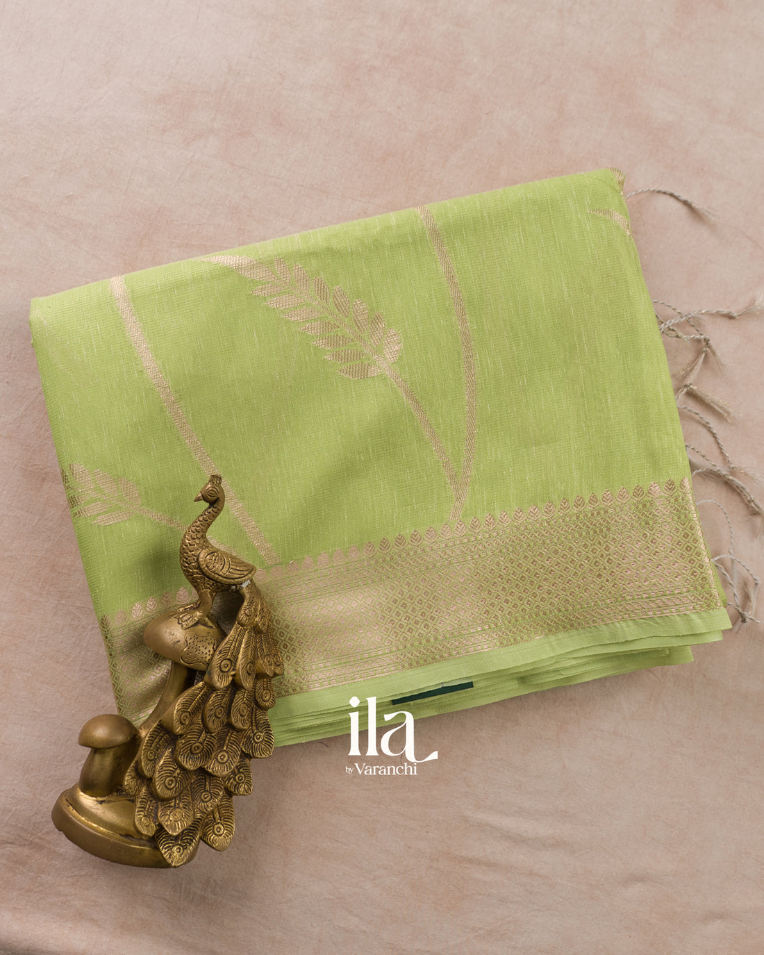 Pista Green Floral Butta Semi Linen Saree