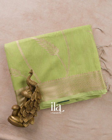Pista Green Floral Butta Semi Linen Saree