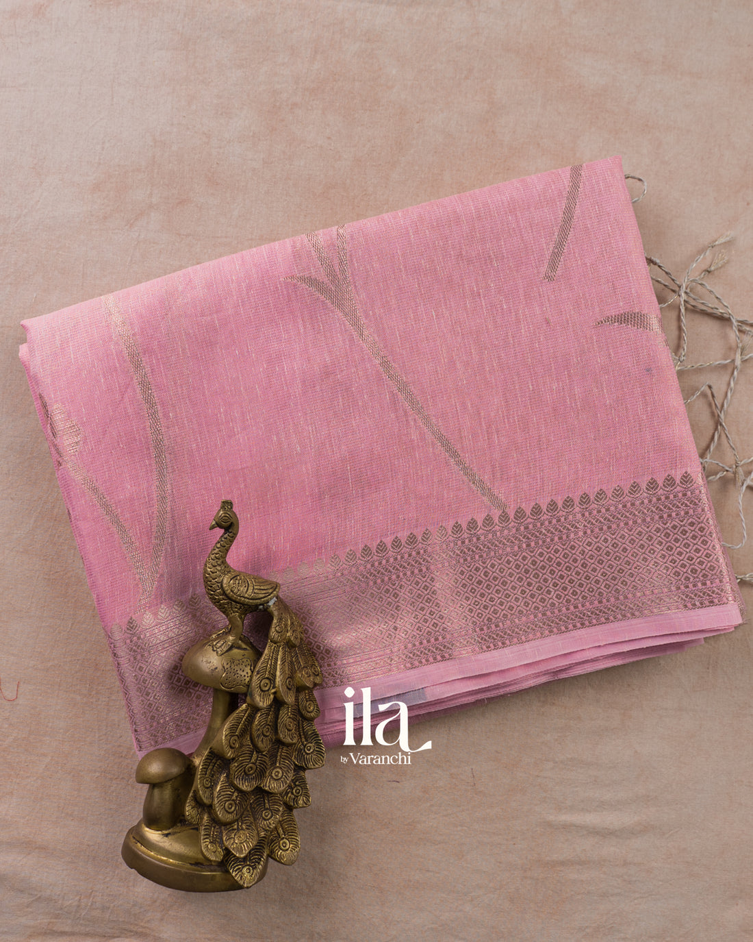 Rose Pink Floral Printed Semi Linen Saree